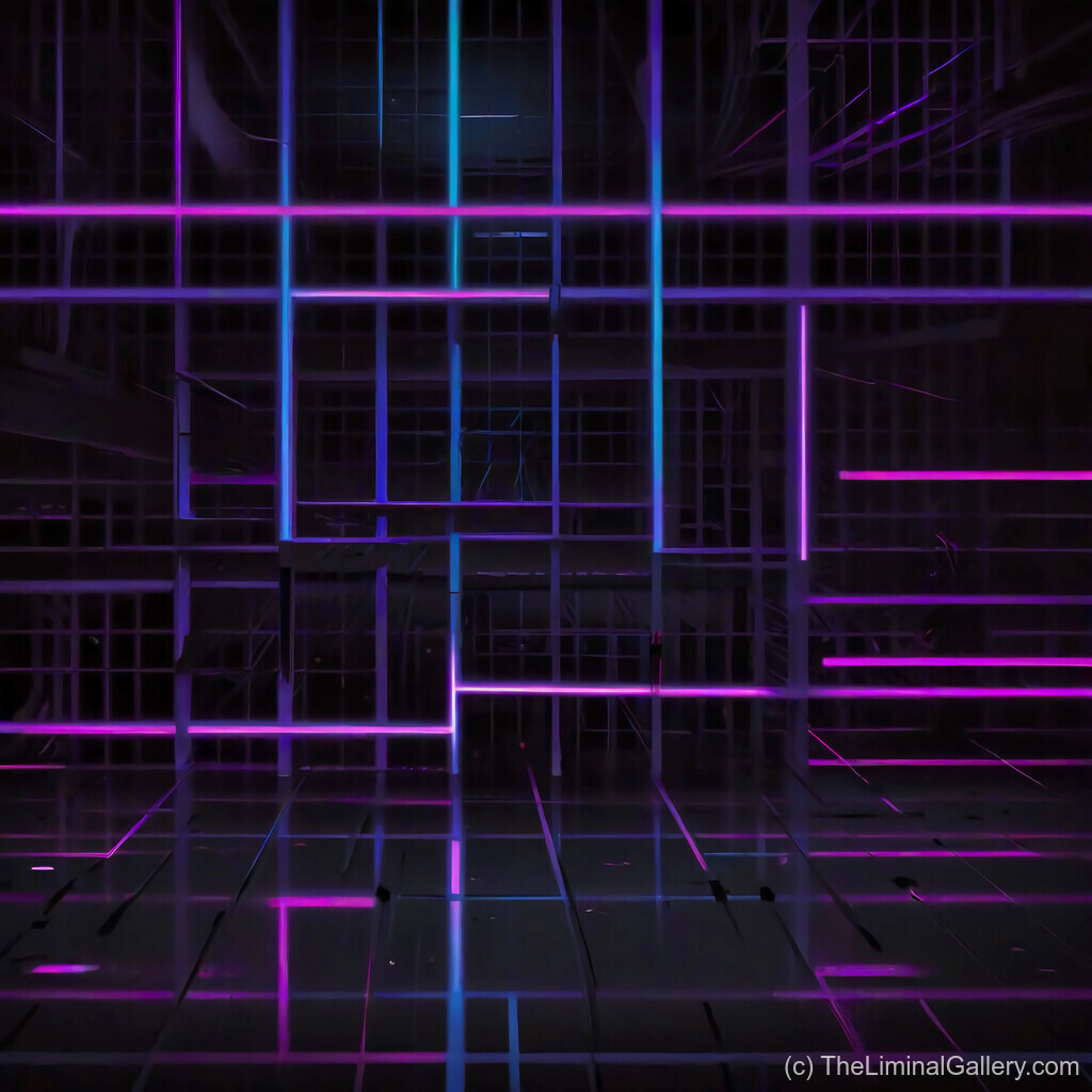 An intricate synthwave composition with a glowing neon lattice resembling a matrix of interconnected light.